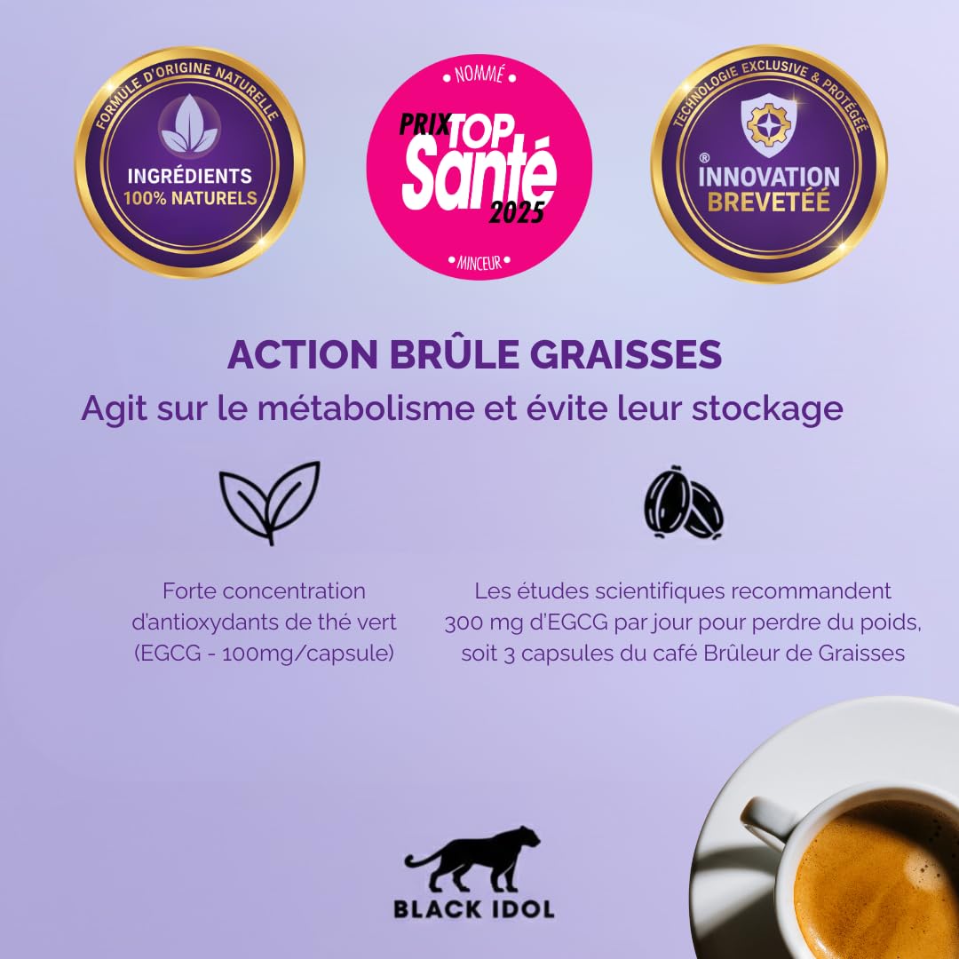 CAFÉ BLACK IDOL – QUEMADOR – Adelgazante – 100 CÁPSULAS – Intensidad 7 – Cápsulas de café compatibles con Nespresso®– Con antioxidantes naturales de té verde