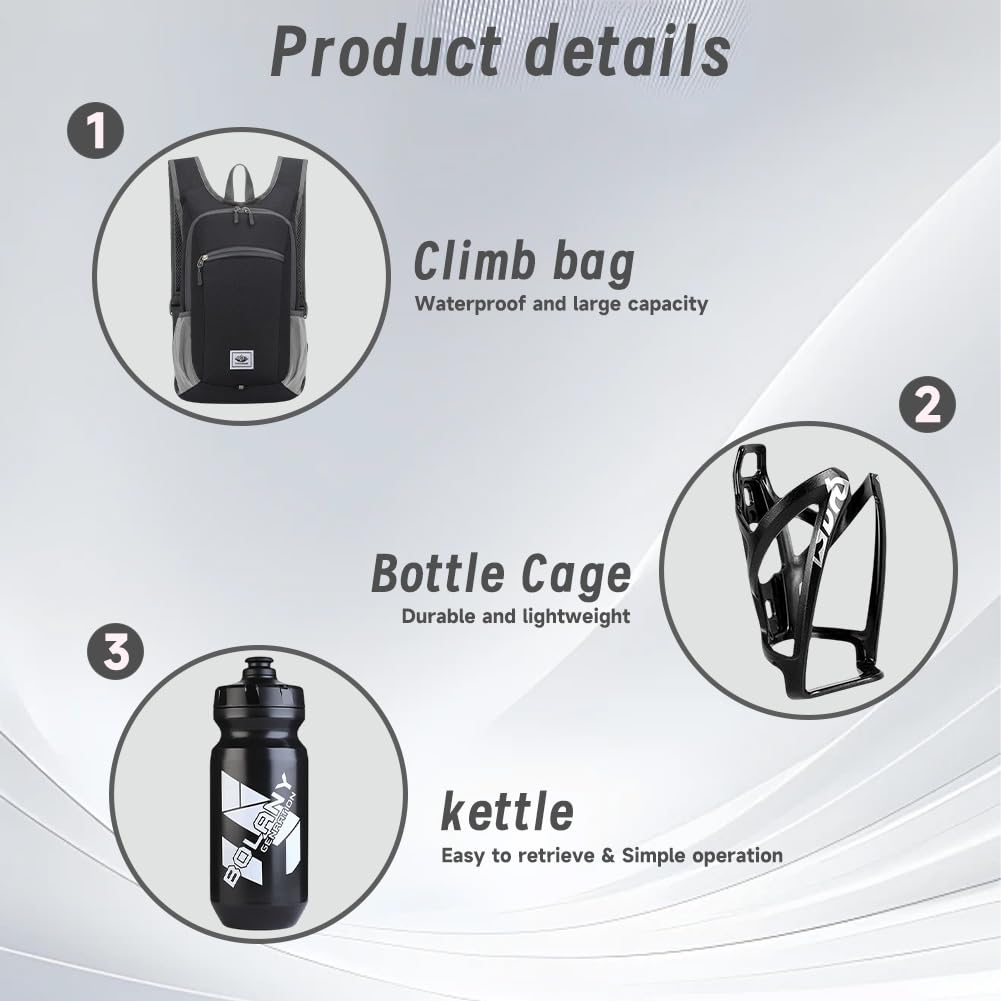 Zaino Da Bicicletta 15L Ultraleggero Protezione Antipioggia Impermeabile Mtb 610Ml Leggero Portabottiglie Bottiglia d'Acqua Per Ciclismo Sport Mountain Bike e Bambini