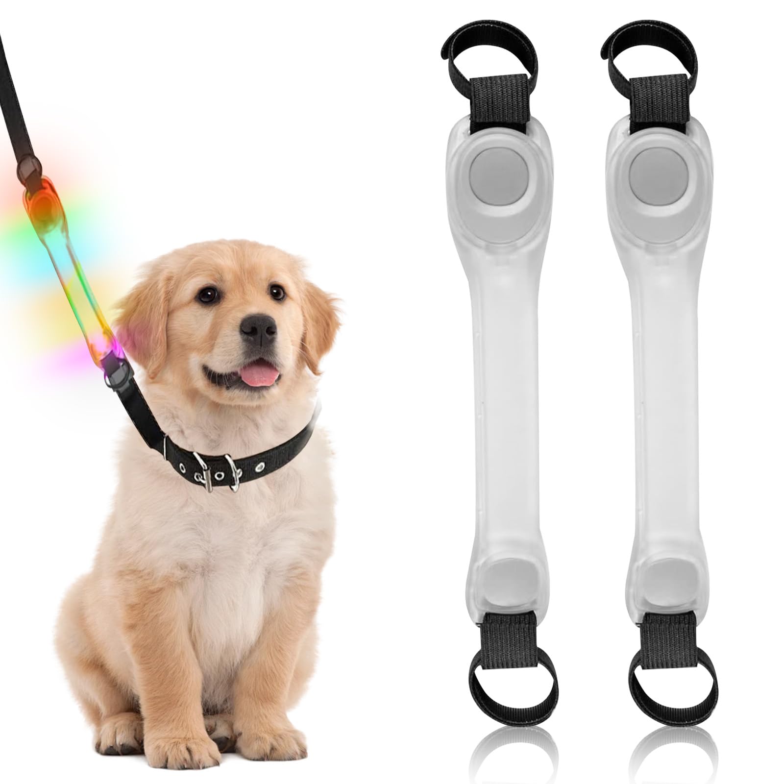 Asfrode Pack of 2 LED Light Strips for Dogs, Cats: Pet Accessory, Light Strip, Waterproof, USB Rechargeable, Flashing, Velcro Fastening, 18.5 x 2.2 cm, Colourful