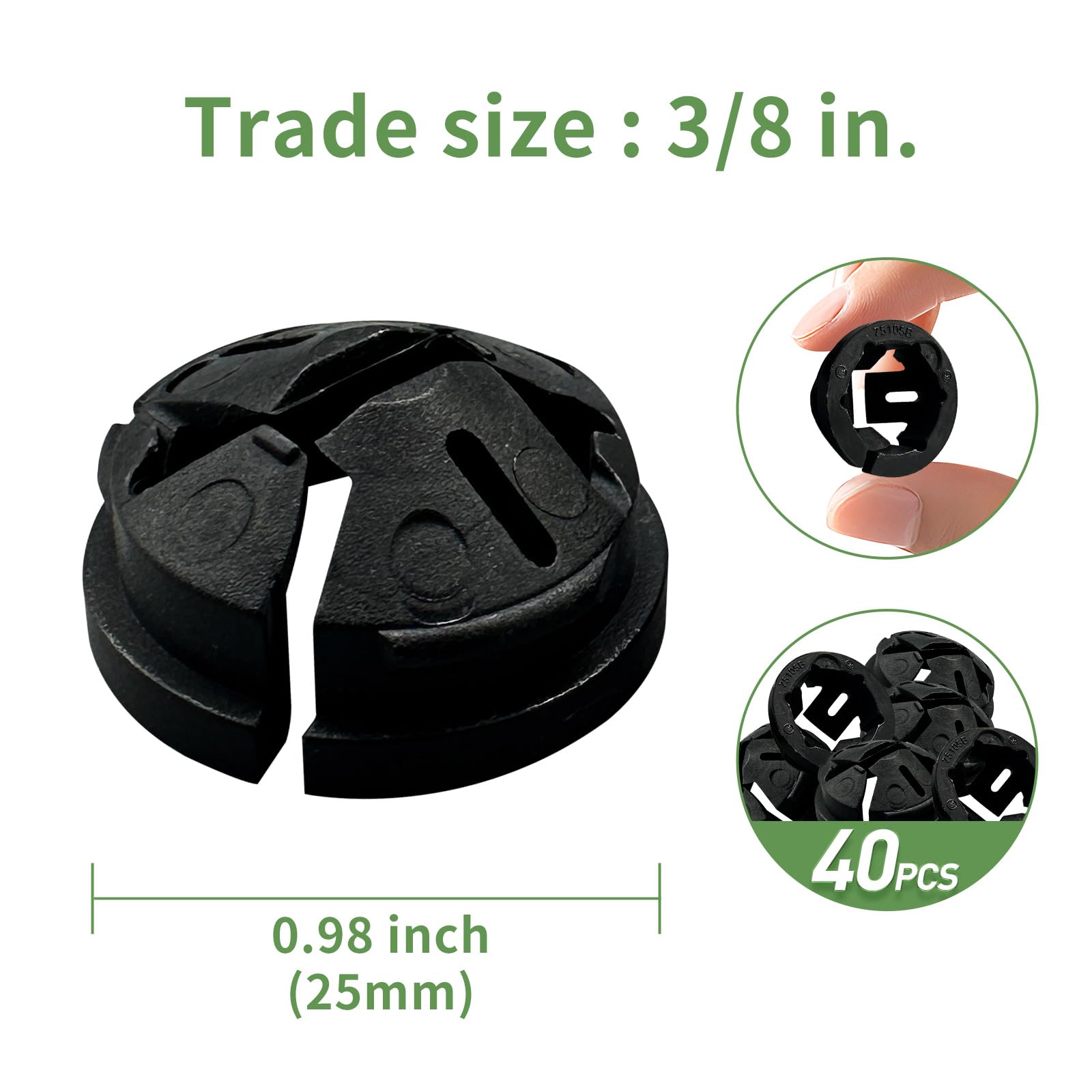 Electrical Box Knockout Plugs Junction Box Adapter Clap Connectors Non-metallic Push In Cable Connectors Snap In Conduits Fittings Plastic Knockout Trade Sizes 3/8 Inch 40 Pcs Black — Amazon image 2