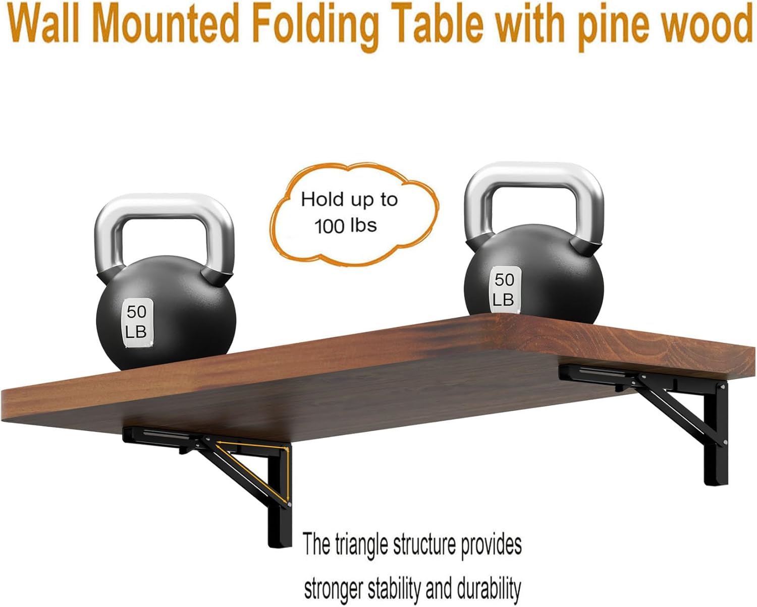 IAE Wall Mounted Folding Table with Pine Wood,Floating Wall Desk,Laundry Folding Table with Shelf Brackets,Fold Down Desk Shelf,Folding Workbench for Home,Dining,Laundry Room,Kitchen,36 x 14,Teak