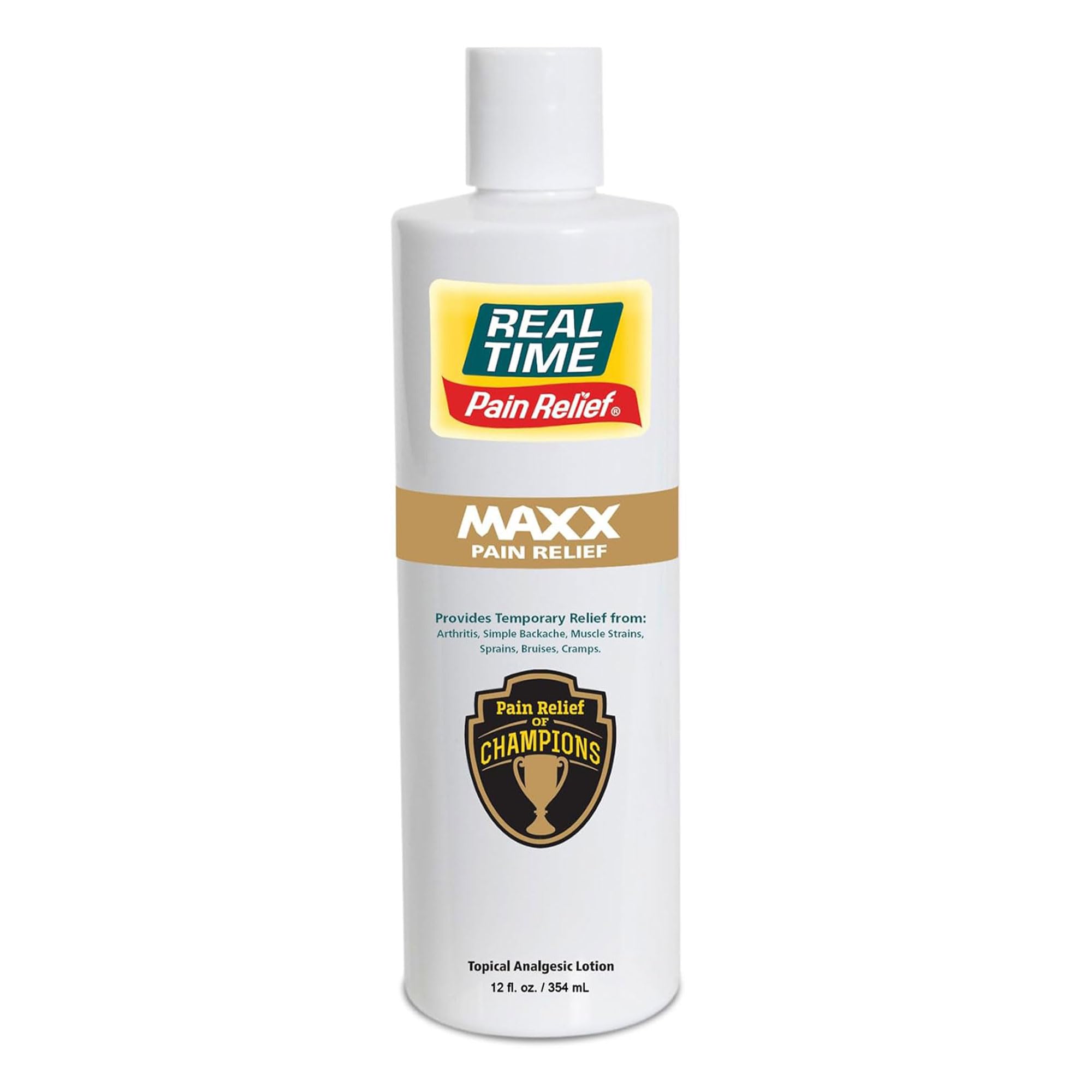 Real Time Pain Relief MAXX 12oz Bottle 18 Natural Ingredients Arnica Menthol Peppermint Maximum Strength Muscle Pain Relief
