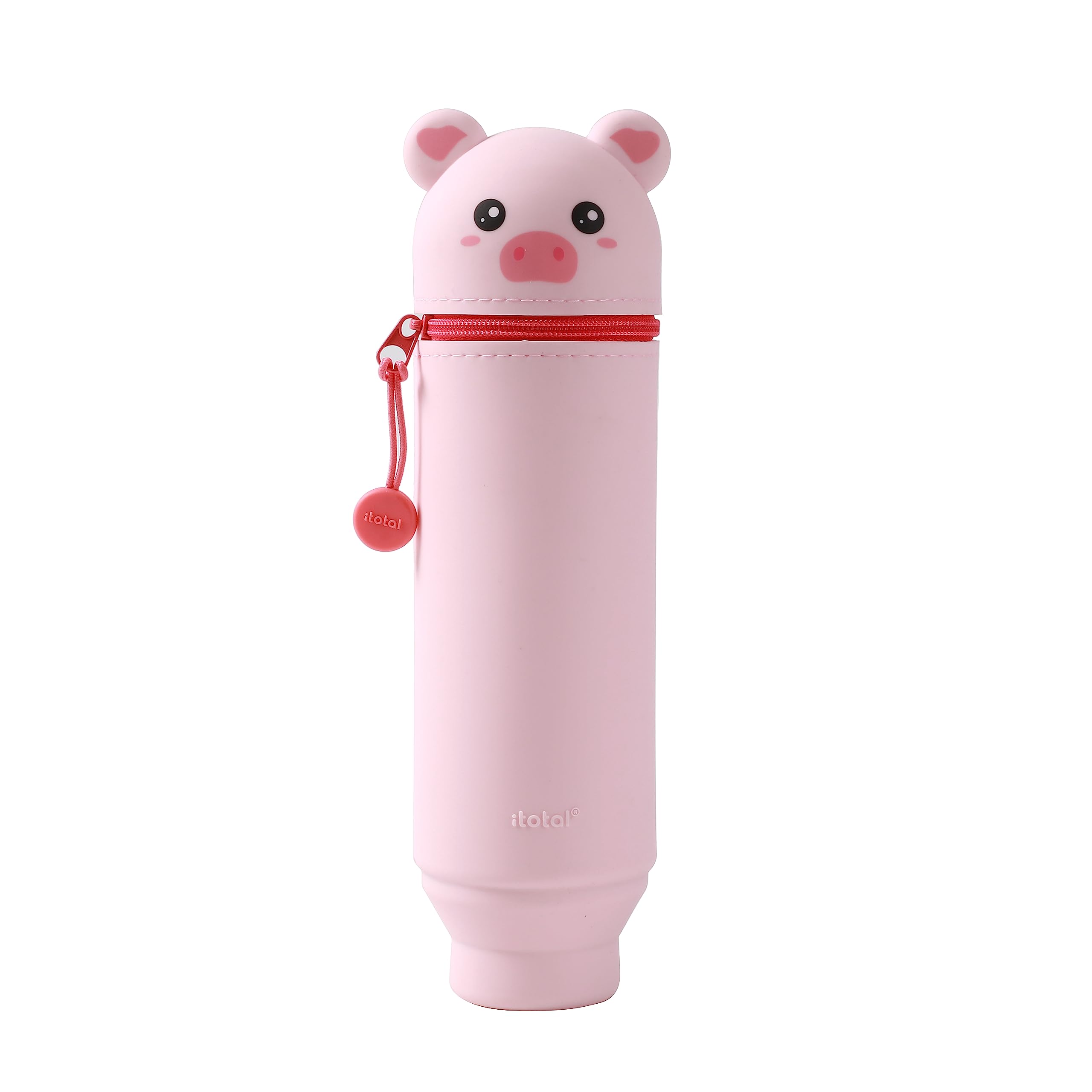 I-TOTAL® - Soft Silicone Pencil Case for School - Extendable with Animal Shaped Shape, Beauty Case (Pig), 6 x 6 x 21 cm - Image 2
