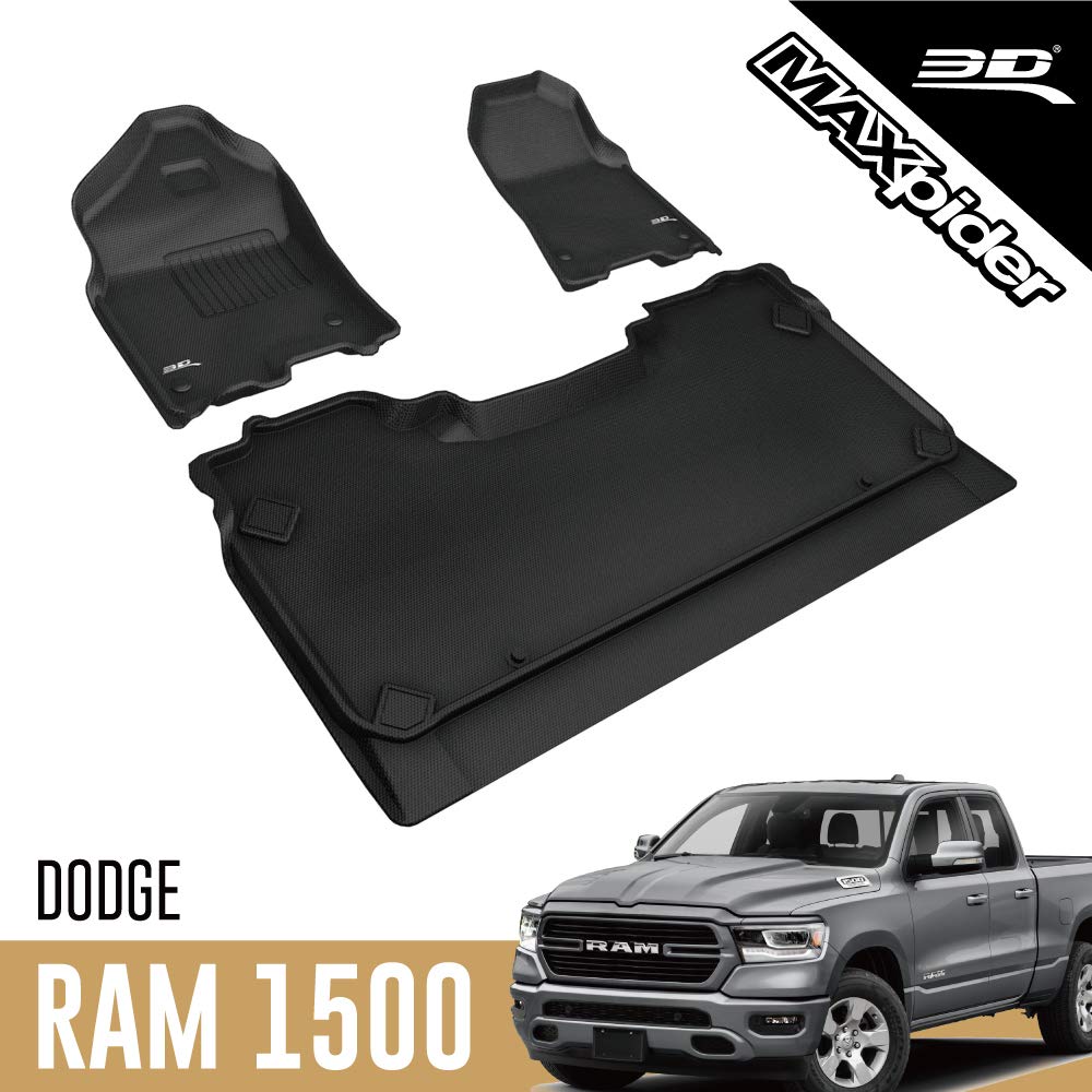3D MAXpider Custom Fit Kagu All-Weather Floor Mat (Black) Compatible with Dodge Ram 1500 Crew Cab 2019-2024 - 1st & 2nd Row