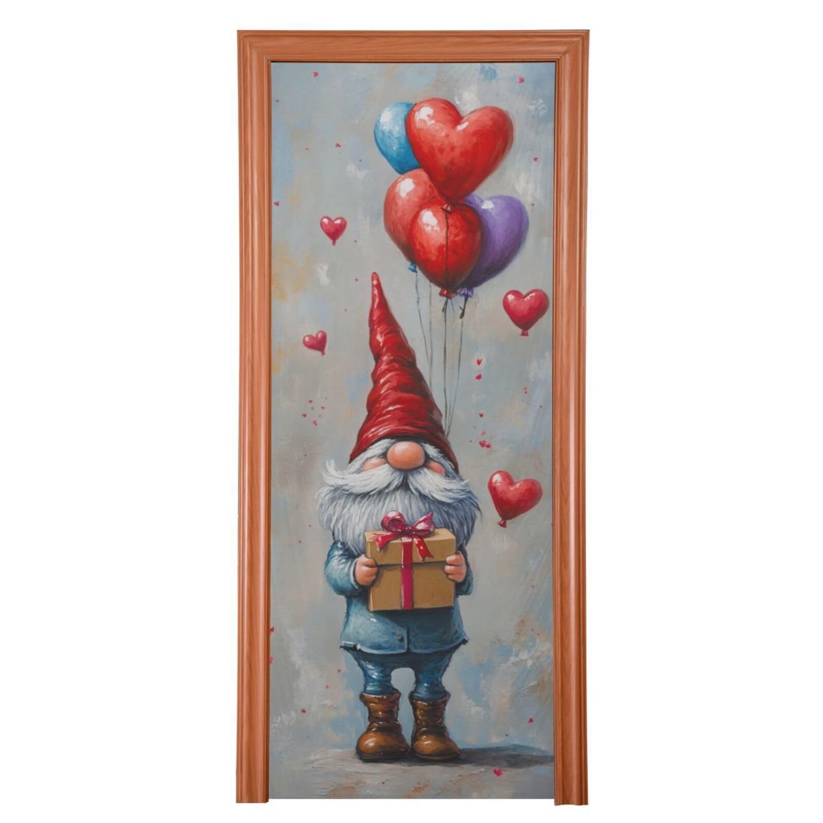 FLildon Valentine's Day Gnome Heart Balloons Door Cover Decoration, Party Accessory Porch Decor for Festive Ornament Room Door Covers 35 x 79 Inch