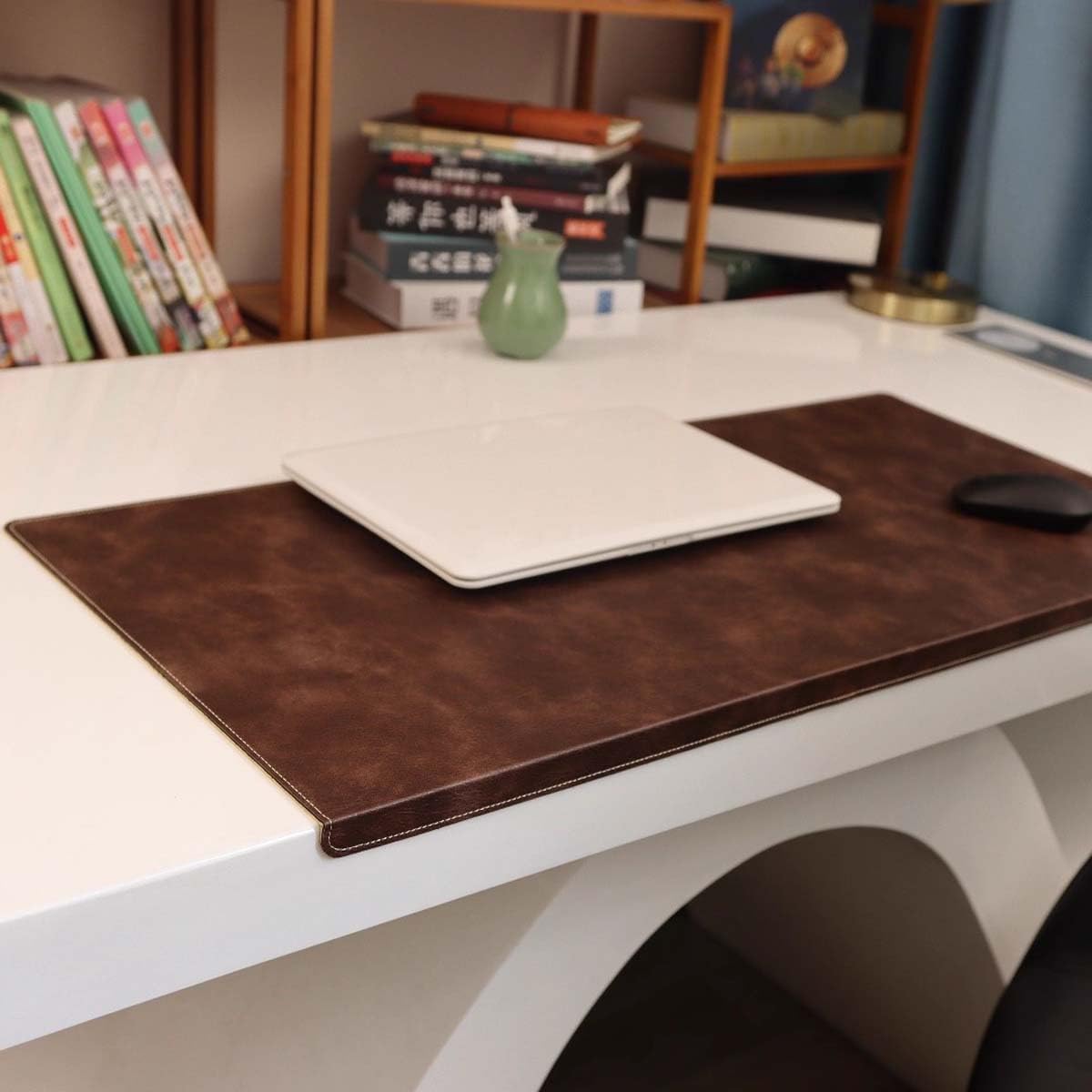 Luxury Leather Laptop Desk Pads, Large Mouse Pad with Edge Protector, Waterproof Table Mat Smooth Writing Pad for Office and Home (40x60cm,Brown)