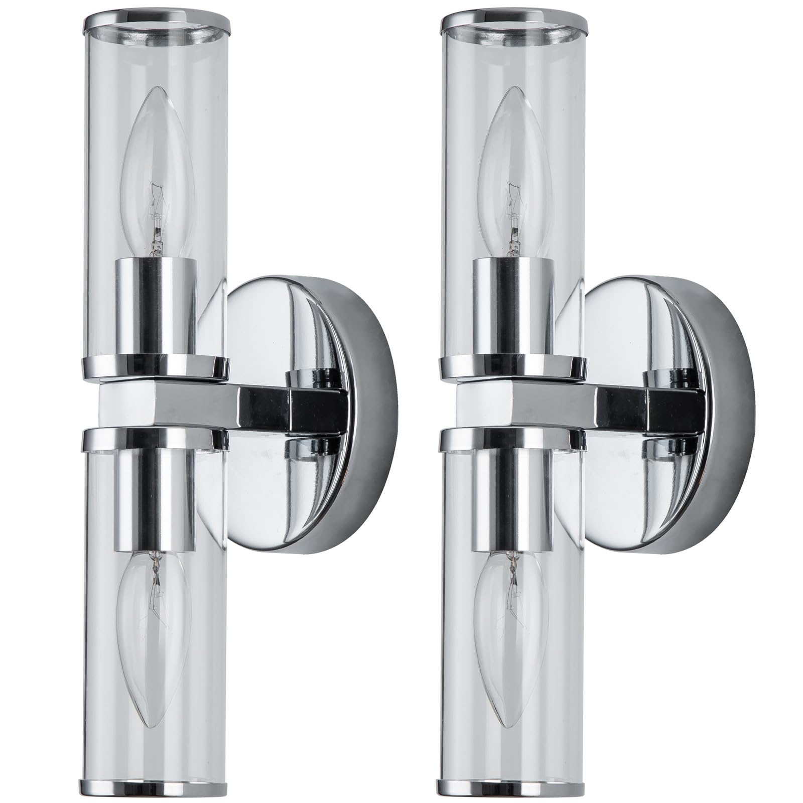 MESOVFCA Bathroom Vanity Light Fixtures Set of 2, Wall Lights in Clear Glass Indoor Wall Sconce, Modern Wall Light Up and Down Wall Mount Lamp for Bathroom, Bedroom, Hallway, Kitchen,Silver