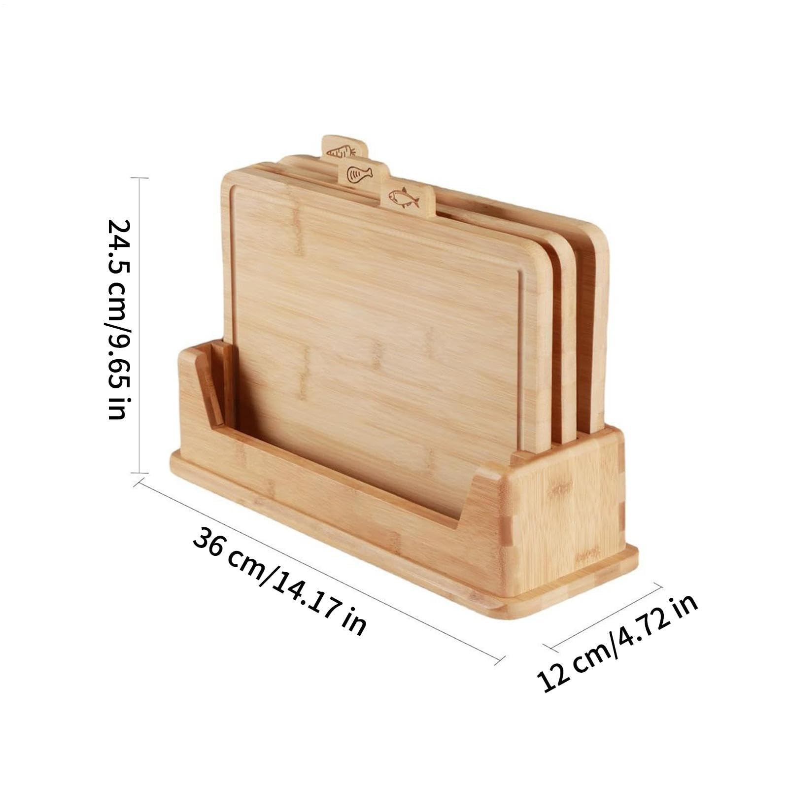 Set di taglieri in legno, 4 taglieri etichettati con base portaoggetti