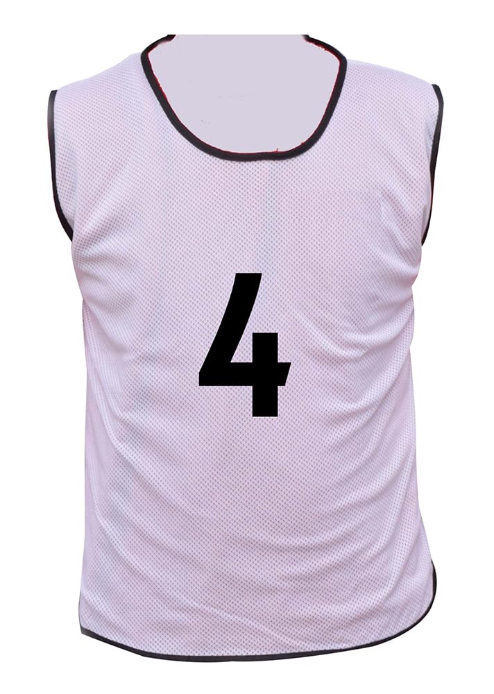 15 MESH BIBS FOOTBALL TRAINING SPORTS BIBS PRINTED NUMBER (1-15 OR number of your choice) Back only (White, Junior (U 14's))