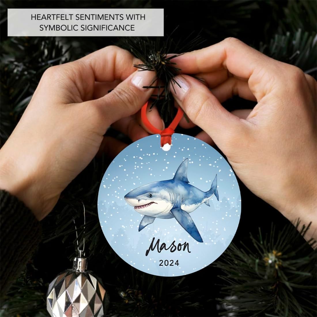 Andaz Press 3.5" Metal Personalized Shark Ornament 2026, Blue Shark Design, Custom Shark Ornaments for Christmas Tree, Customized Shark Christmas Ornament for Kids, Shark Lovers, Marine Life - Image 3