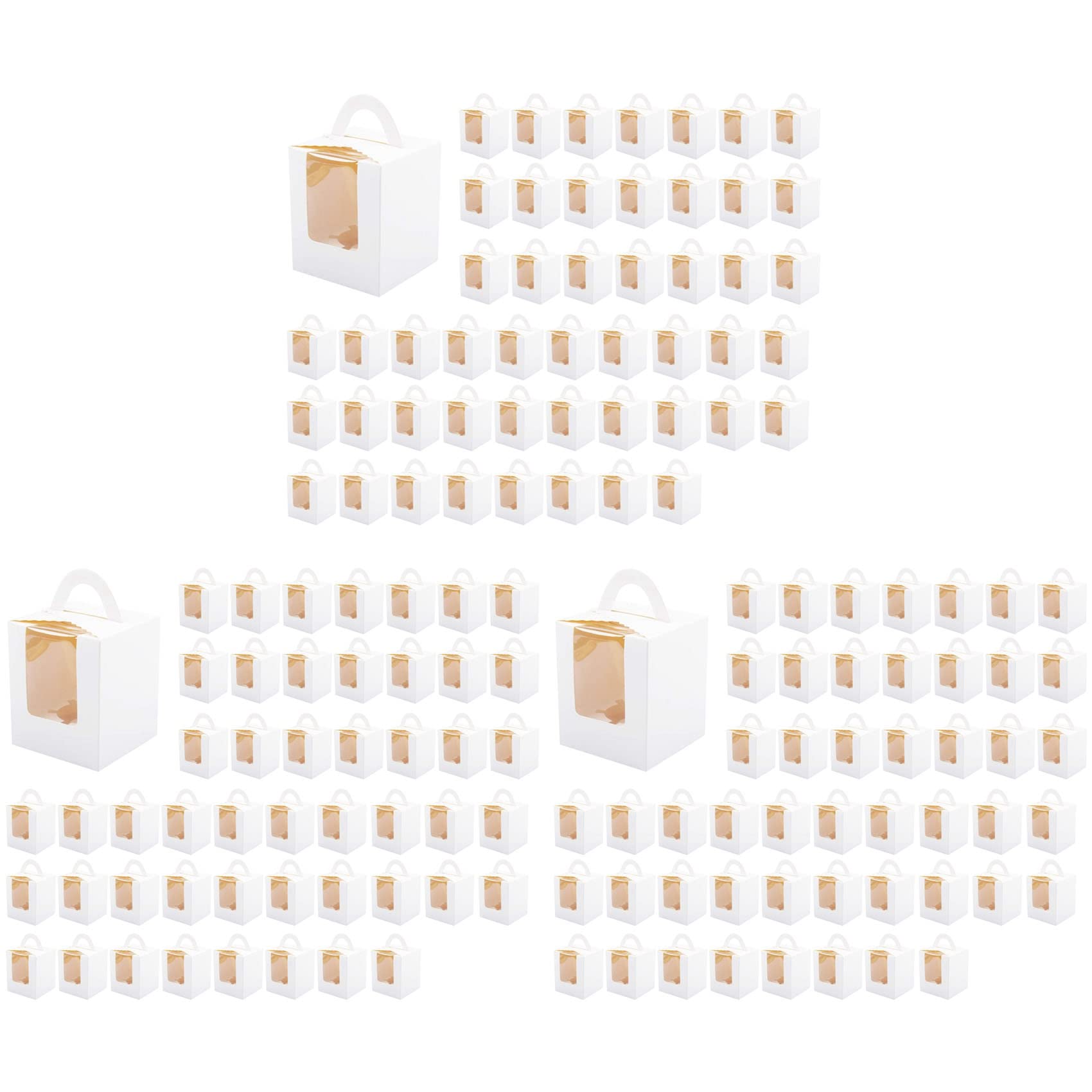 Hndhbfgrt 150 PCS Single Cupcake Boxes White Individual Cupcake Carrier Holders with Window Inserts for Bakery Wrapping Packaging