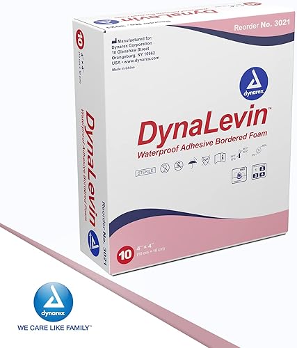 Miniatura 7 de Dynarex Dynalevin - Espuma adhesiva impermeable con bordes, 10 unidades, 4 x 4 pulgadas