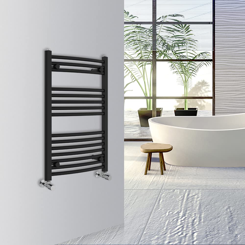 Warmehaus Curved Bathroom Heated Towel Rail Warmer Radiator Central Heating 800x500mm - Black — image 1