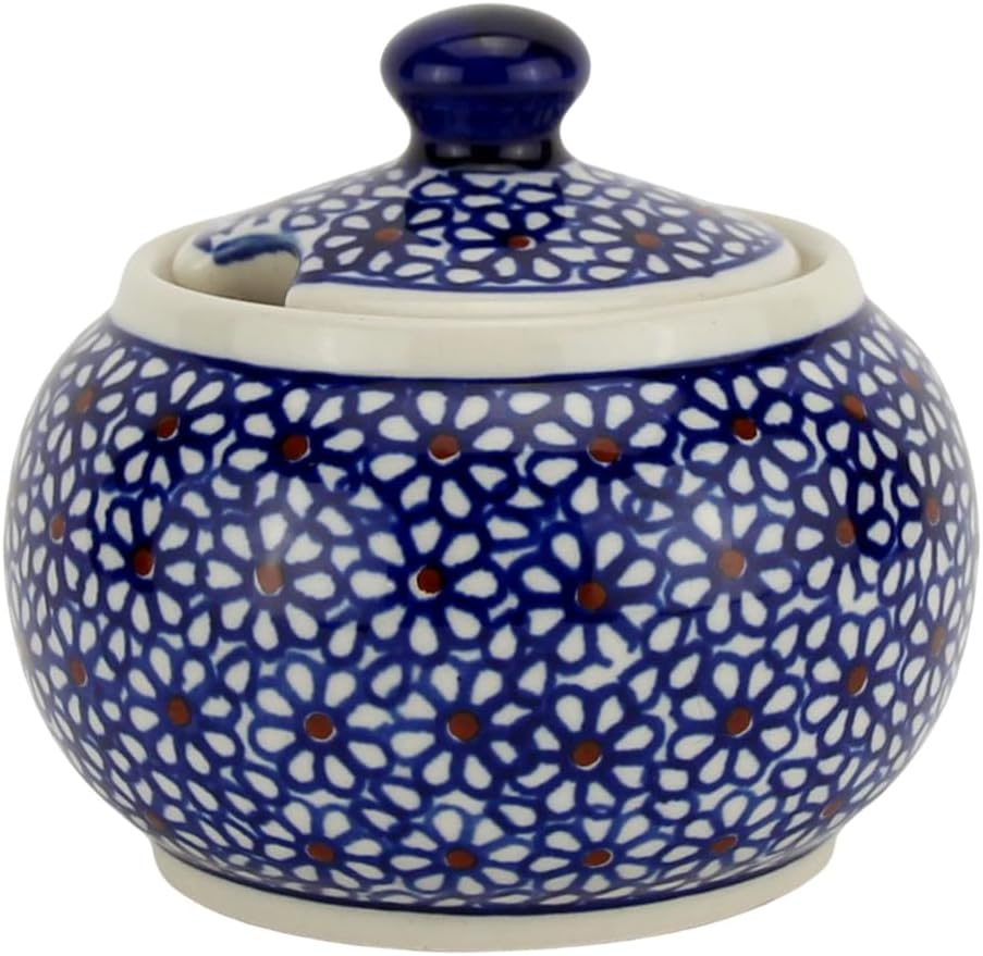 Polish Pottery Market Sugar Bowl with Lid 10 Oz. Hand-painted Polish Stoneware by Zaklady Boleslawiec Poland