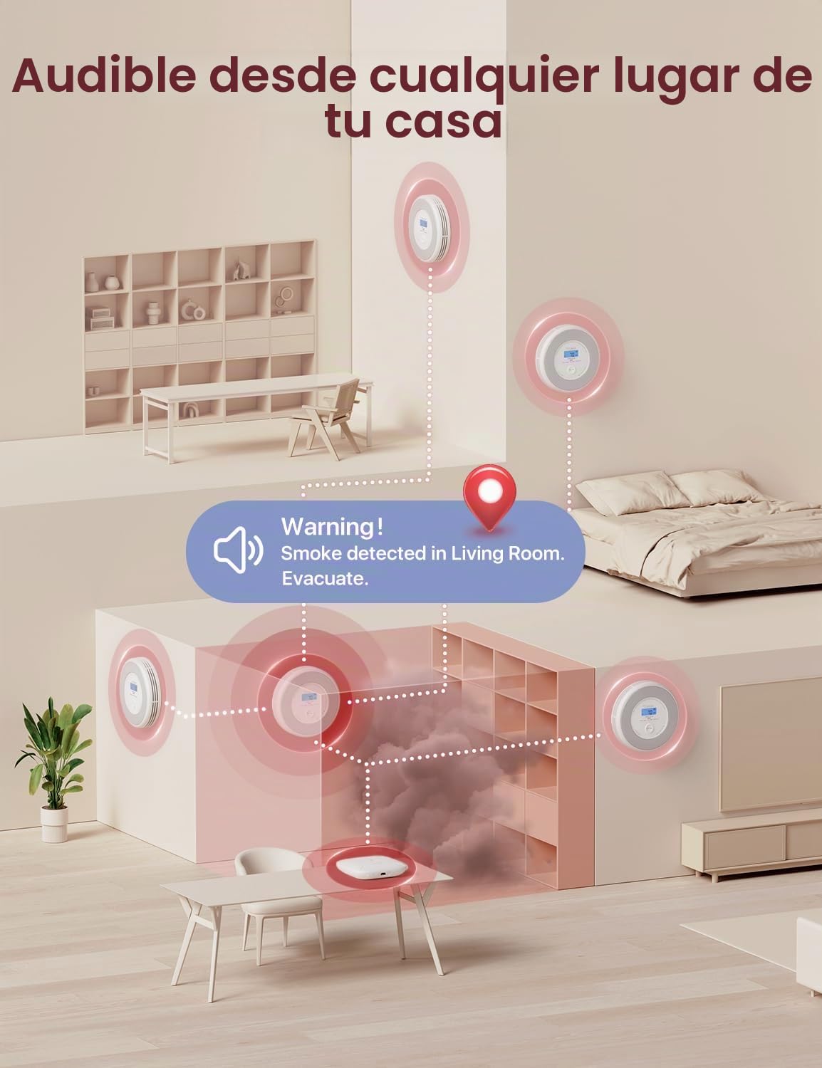 X-Sense Alarma combinada de humo y monóxido de carbono Wi-Fi para el hogar con alertas de voz en inglés, alarma de voz inalámbrica interconectada requiere estación base SBS50, XP0A-MR, paquete de 1