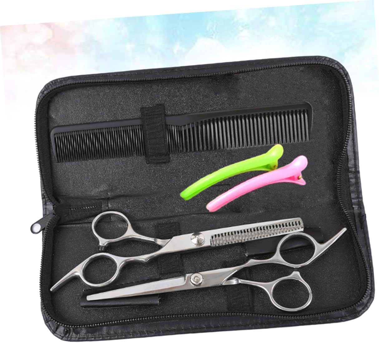 Professional Hairdressing Scissors Set 6-Piece Barber Scissor Kit Ergonomic Handles Teeth Cut and Straight Cutting Tools for Hair Styling Suitable for Salon and Home Use
