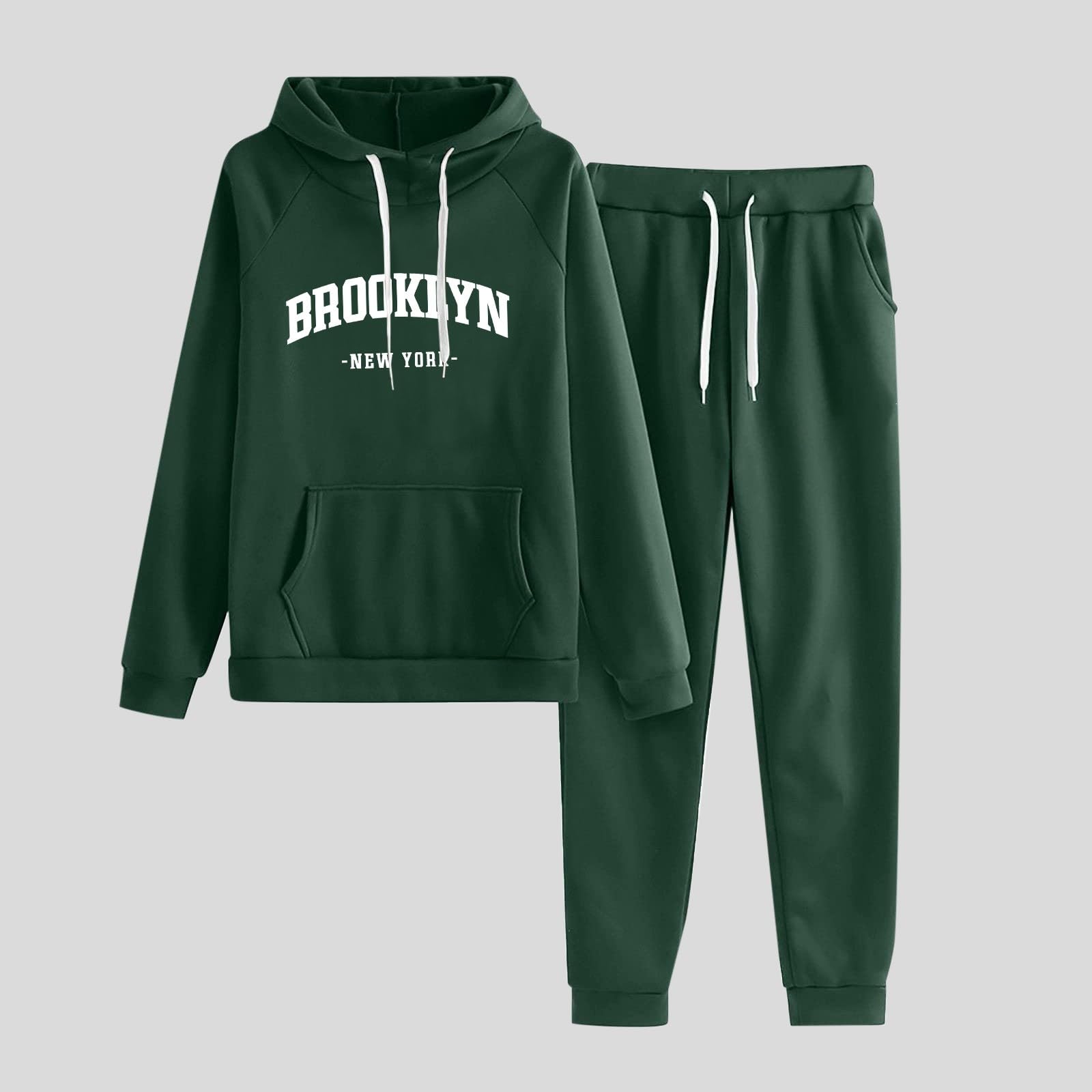 Jogginganzug Damen Modischer Frauen Hosenanzug Baumwolle mit Kapuzenpulli praktischer Kordelzug-für bequemen Casual-Stil