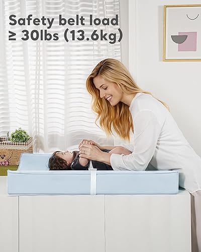 Miniatura 6 de Cambiador de bebé impermeable de cuero vegano  Limpiable, extra grueso, portátil y antideslizante para tocador, cuna, viajes, suave y seguro (azul)
