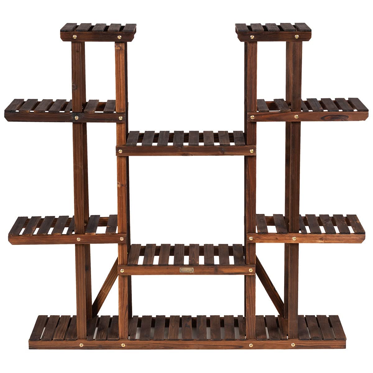 GIANTEX Étagère à Fleurs en Bois à 6 Niveaux, Porte Plante avec 9 Tablettes, Étagère Plante Extérieure Intérieur,Idéal pour Terrasse Balcon Maison Jardin,125 x 25 x 114 cm
