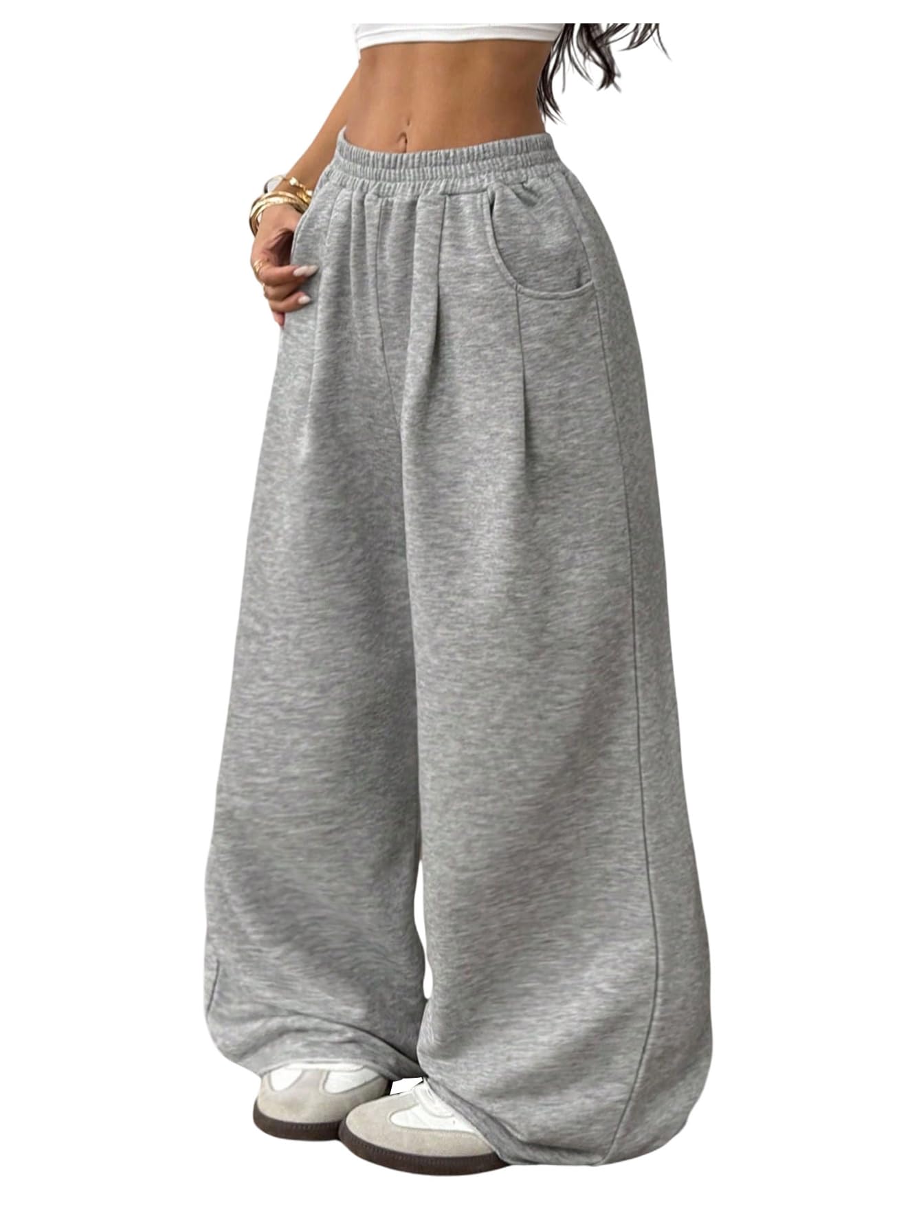Verdusa Womens Baggy Pants Elastic Waist Wide Leg Lightweight Long Trousers Fall Outfits