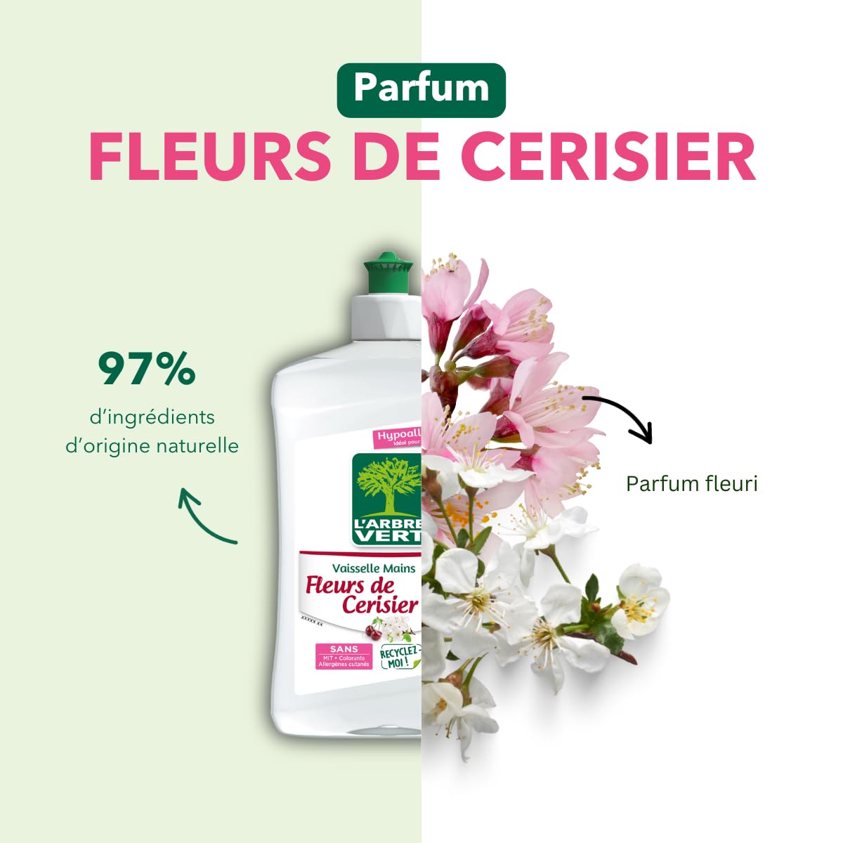 L'arbre vert - Liquido per stoviglie, motivo: fiori di ciliegio, ipoallergenico
