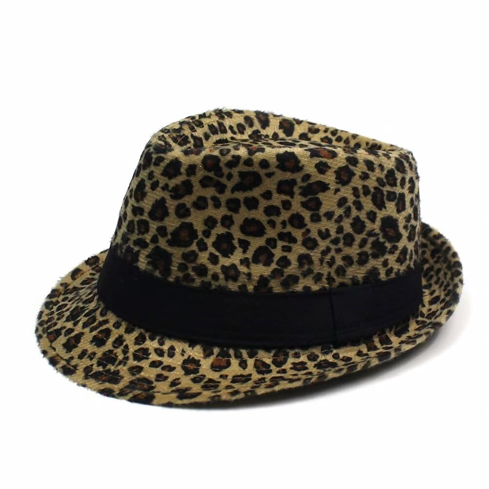 Plancholo Vintage Fedora Hat Panama Hat Leopard Print Jazz Hat Sun Hat for Women Men Khaki