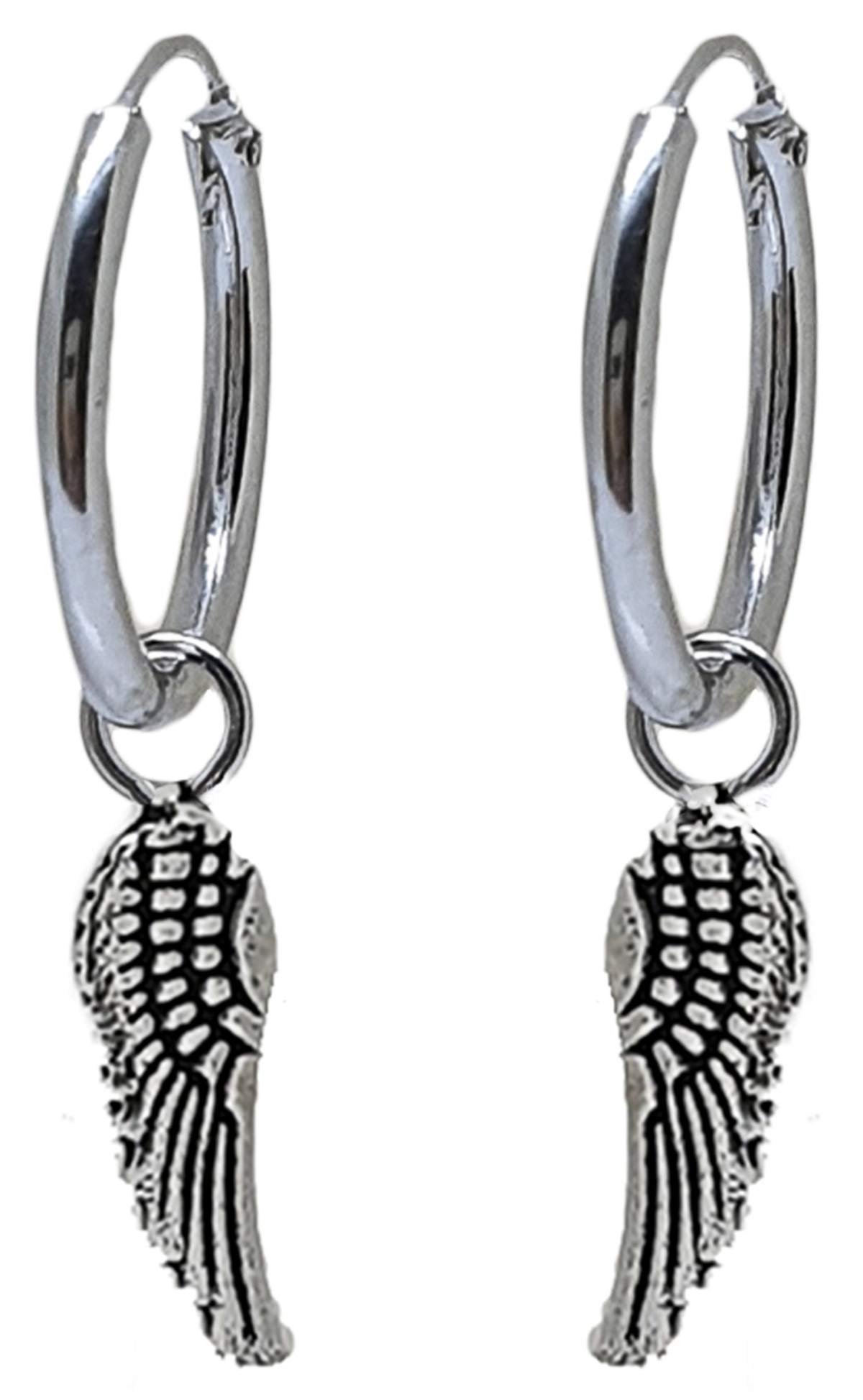 ENTREPLATA Pendientes de Plata de Ley 925 Mujer Hombre Chica Chico Joven Unisex Aros con Colgante forma de Ala de Angel