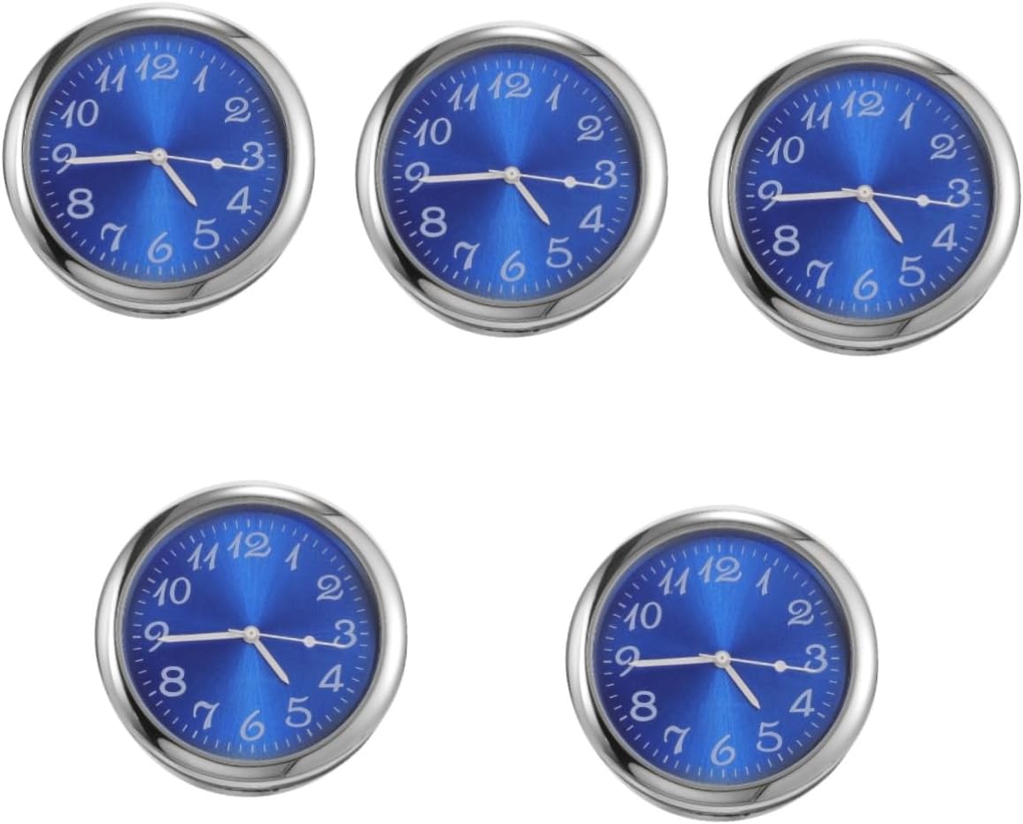 ULTECHNOVO 5pcs Car Interior Quartz Clock Mini Digital Clock for Vehicle Easy to Install and Compact Design for Dashboard Nightstand Use Timekeeping White Hands