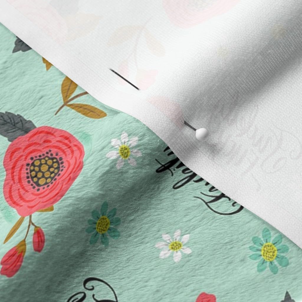 Spoonflower Fabric - Flowers Floral Turquoise Blue Small Girly Flowers Swear F Bomb Curse Printed on Minky Fabric by The Yard - Sewing Baby Blankets Quilt Backing Plush