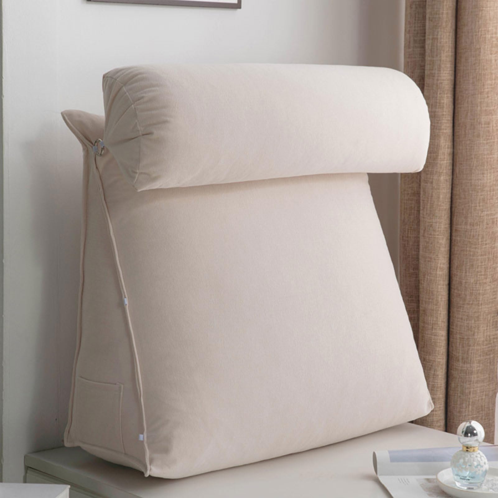 SDFGdtruR back pillow， Triangular Wedge Pillow,Ergonomic Reading,Backrest With,Breathable Back Relax(Ivory,45x45x20cm)
