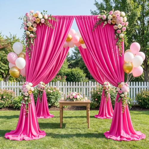 Image of SoarDream Polyester Fuchsia Backdrop Curtains - 5ft x 10ft 4 Panels Stunning Backdrop for Weddings Parties Photography Fun Modern Style