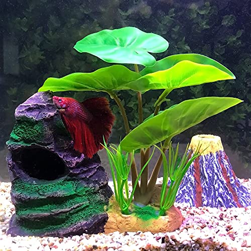 COOSPIDER Betta Fish Leaf Pad Hammock Aquarium Decoration Cichlid Fish Tank Resin Rock Mountain Cave Ornaments Fish Bowl… - Image 5
