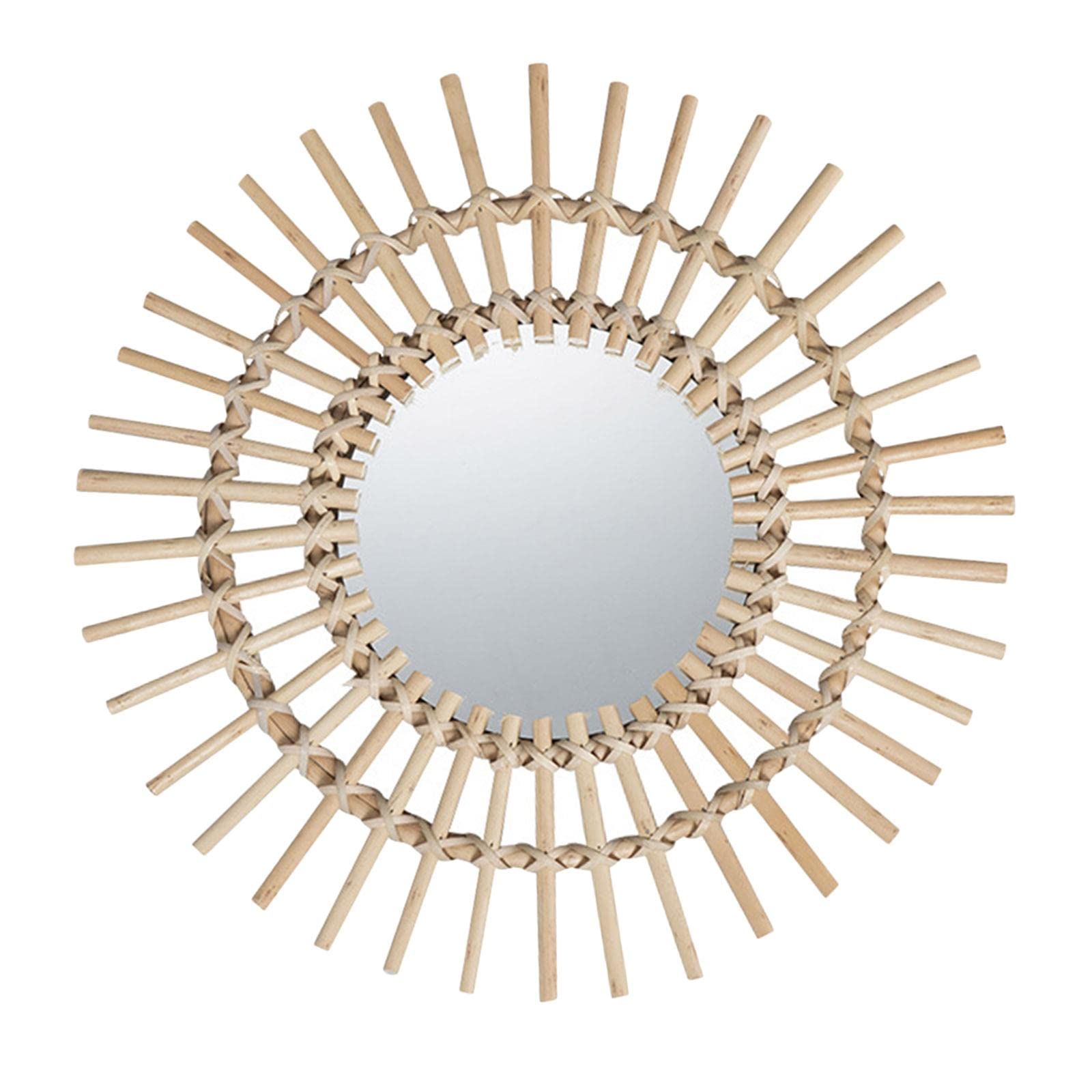 Specchio da Parete Rotondo Fatto a Mano Cornice Intrecciata Leggera Specchio Decorativo Stile Rustico Adatto per Camera da Letto Soggiorno, L
