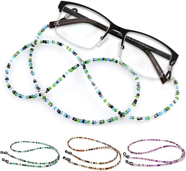 KOOKZ 3pcs Beaded Glasses Chain,Anti-slip Glasses Chains and Cords for Women,Spectacles Cord Eyeglass Strap Holder Sunglasses Necklace Eyewear String Women's Glasses Chains & Lanyards for Neck