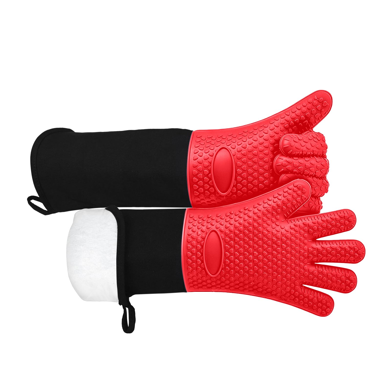 Homegk Red Extra Long Silicone Oven Gloves, Heat-Resistant Oven Gloves, Waterproof And Non-Slip Finge Gloves, Suitable For Cooking, Baking, Grills, Weber Barbecues, Microwaves, Insulated Oven Mitts, (Red)