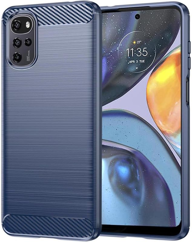 Image of NPRC Hybrid Ultra Slim Protective Case TPU Non-Slip Carbon Fiber Texture Shockproof Case Cover for Moto E22S - Blue