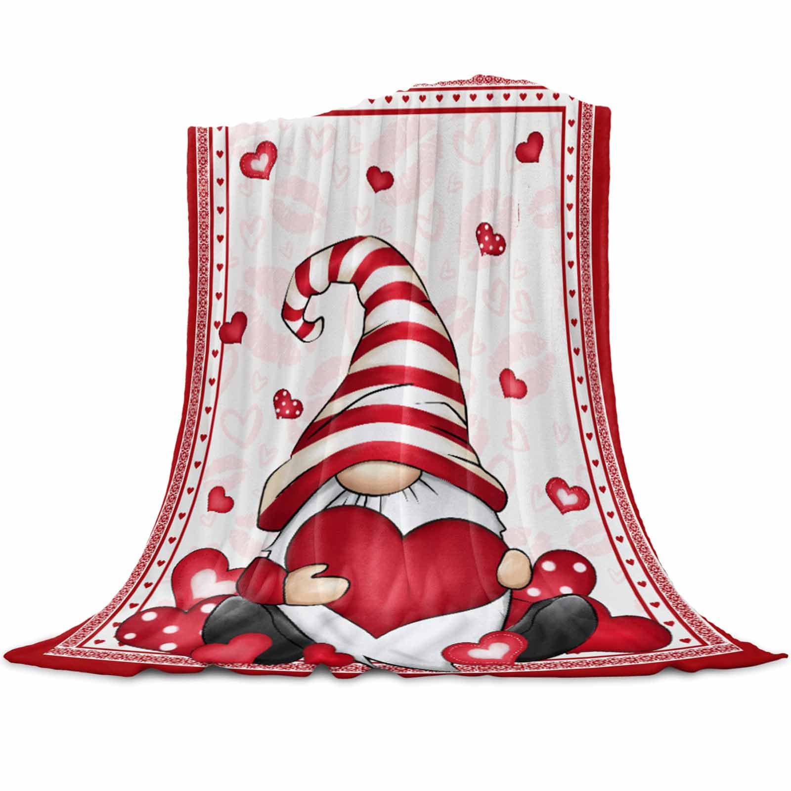 Valentine Throw Blanket Red Heart Gnome Blankets and Throws, Love Kiss Blanket for Couch Bed Sofa Chair, Soft Cozy Flannel Fleece Blanket for Valentines Decor All Season 40x60 Inch