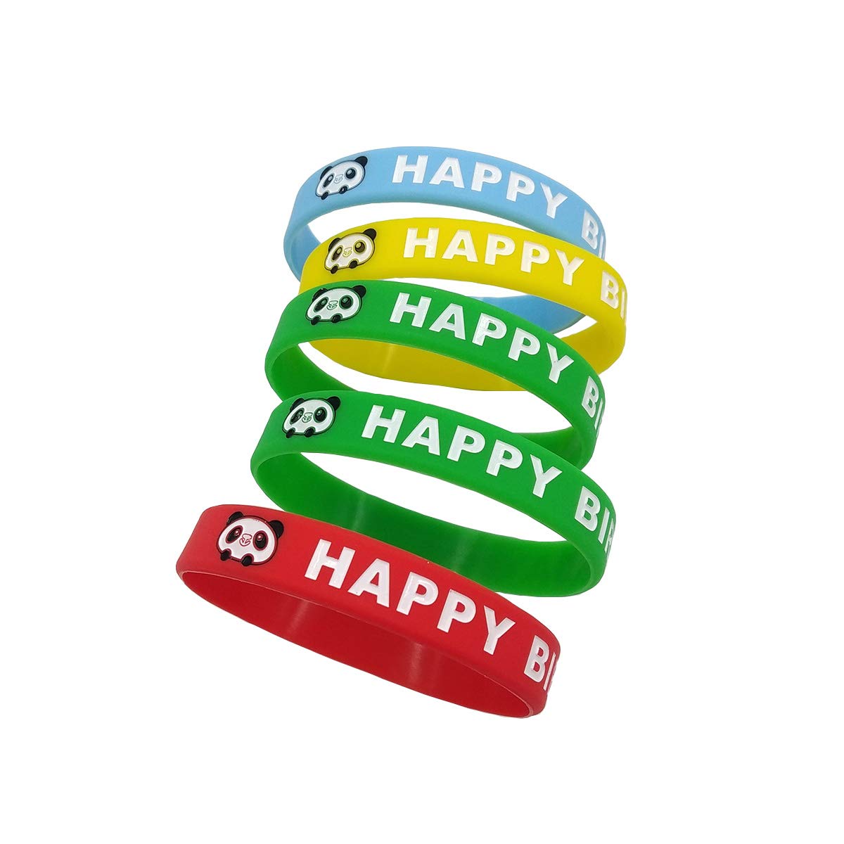 Tangser[24Pack] Happy Birthday Rubber Bracelets, Giant Panda Colored Silicone Wristbands Rubber Bracelets for Teenagers, children, girls, students, Birthday Party Supplies