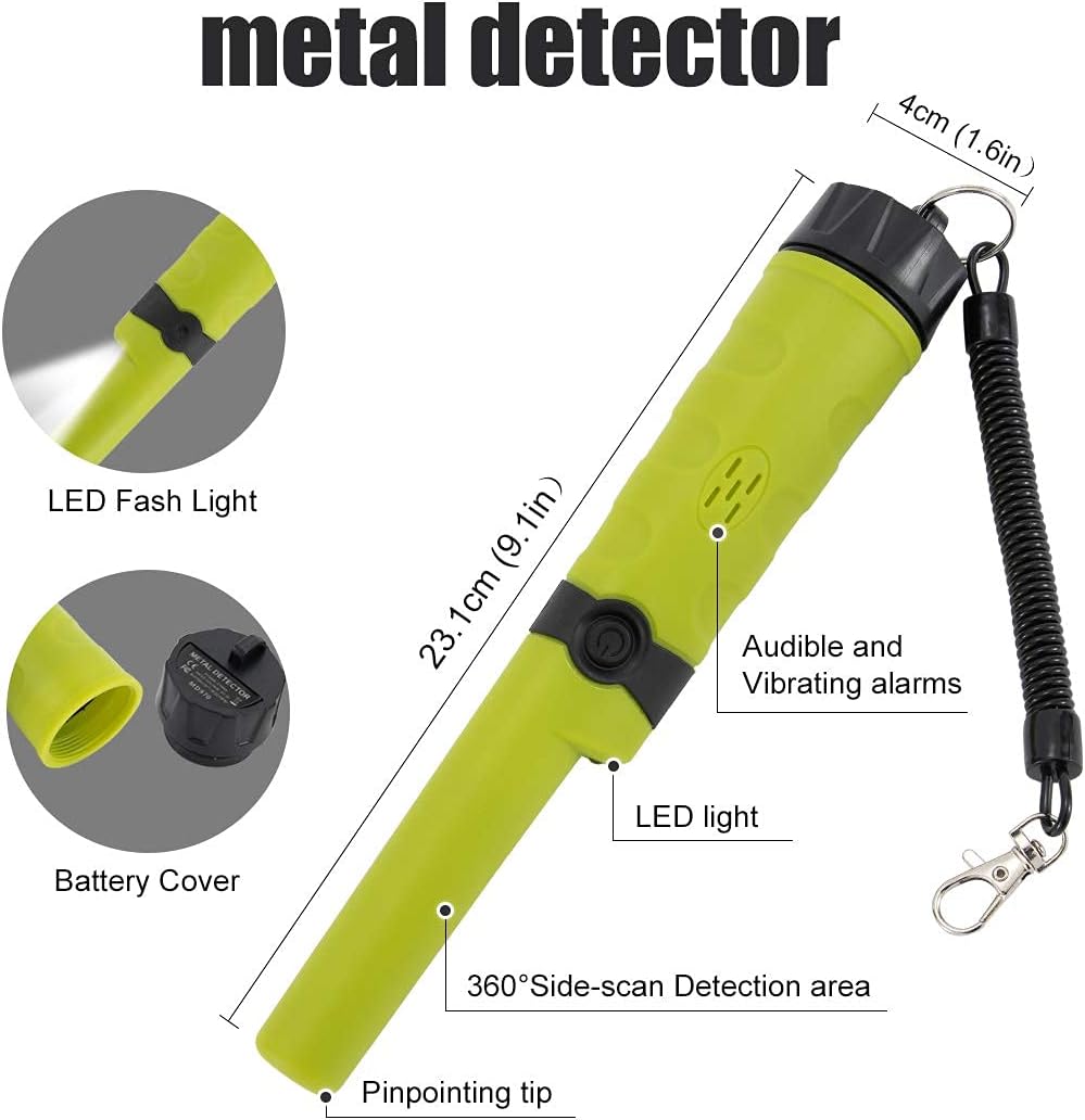 DEWINNER Metal Detector, Fully Water-Proof IP68 Search Pin-Pointer, Pinpointing Finder Probe, 360° Search High Accuracy Treasure Bounty Hunting for Adults Junior Kids