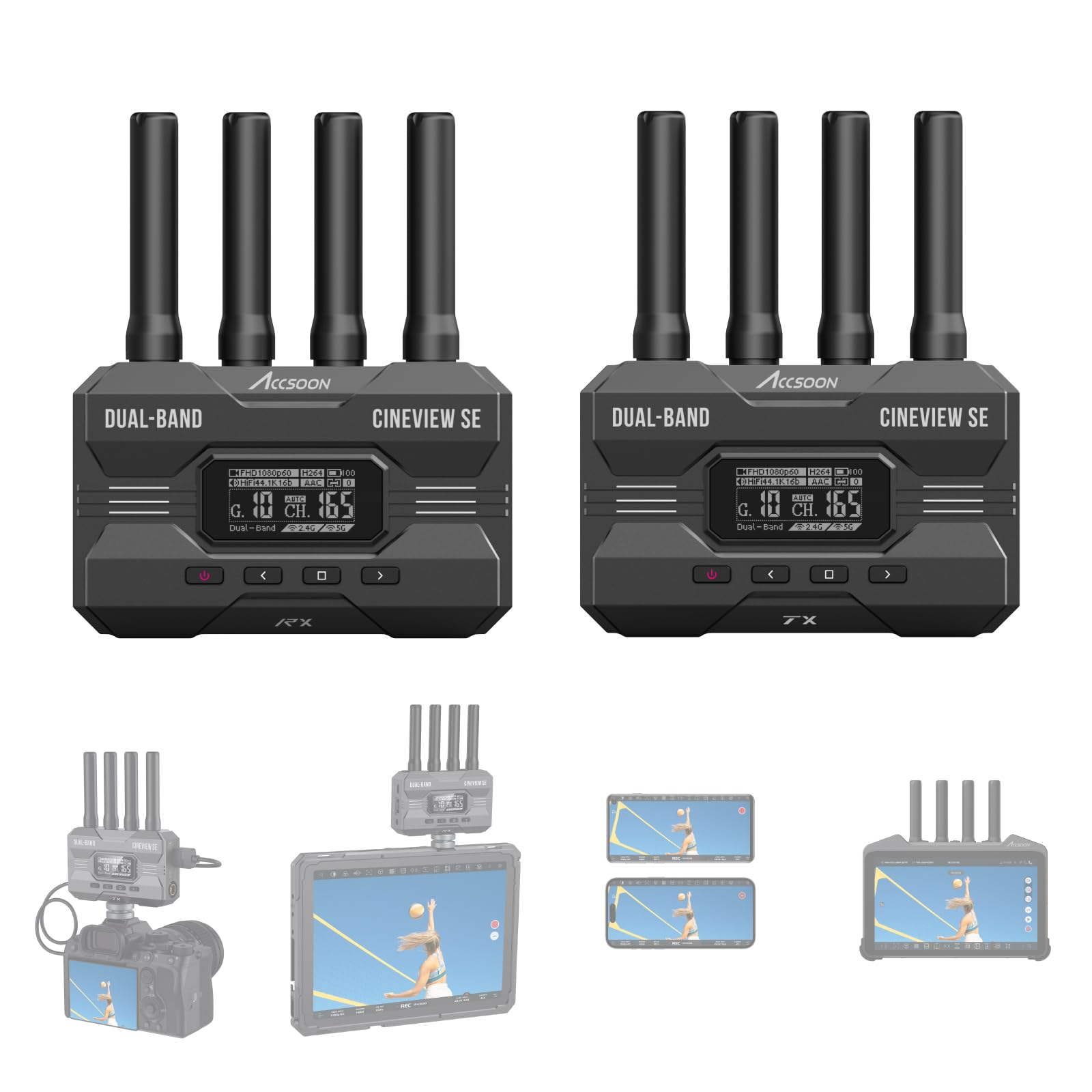 Accsoon CineView SE Wireless Video Transmitter&amp;Receiver, HDMI SDI Dual-Band Transmission, Range of 1200ft/350m,Latency 0.05s&amp;1080P HD Video, Support 4 Devices, Compatible with CineView M7 Pro/HE/2 SDI