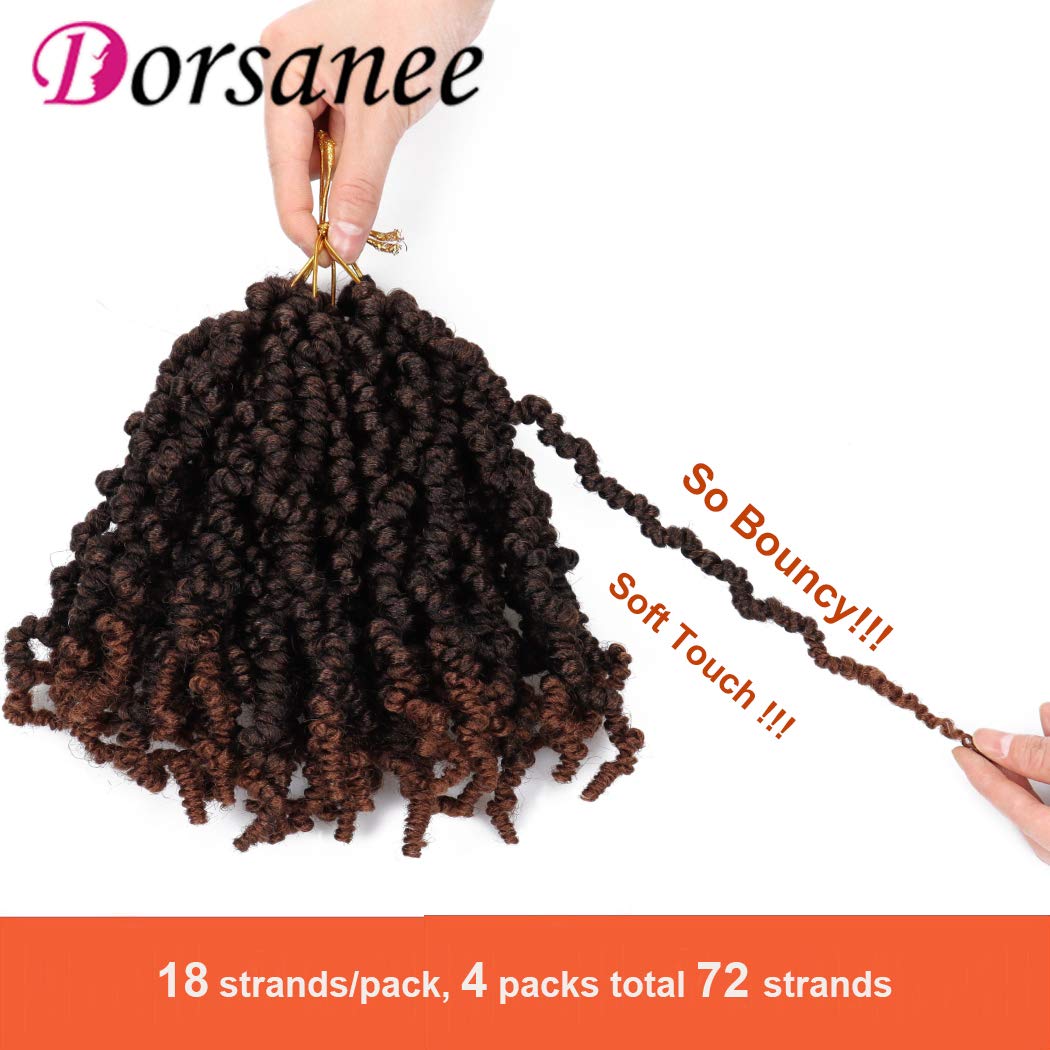 Dorsanee Pre-twisted Spring Twist Crochet Hair 8 Inch 4 Packs Short Curly Crochet Hair Pre Looped Crochet Braids Mini Passion Twists Fluffy Twist Synthetic Hair Extensions (8 Inch,T30#)