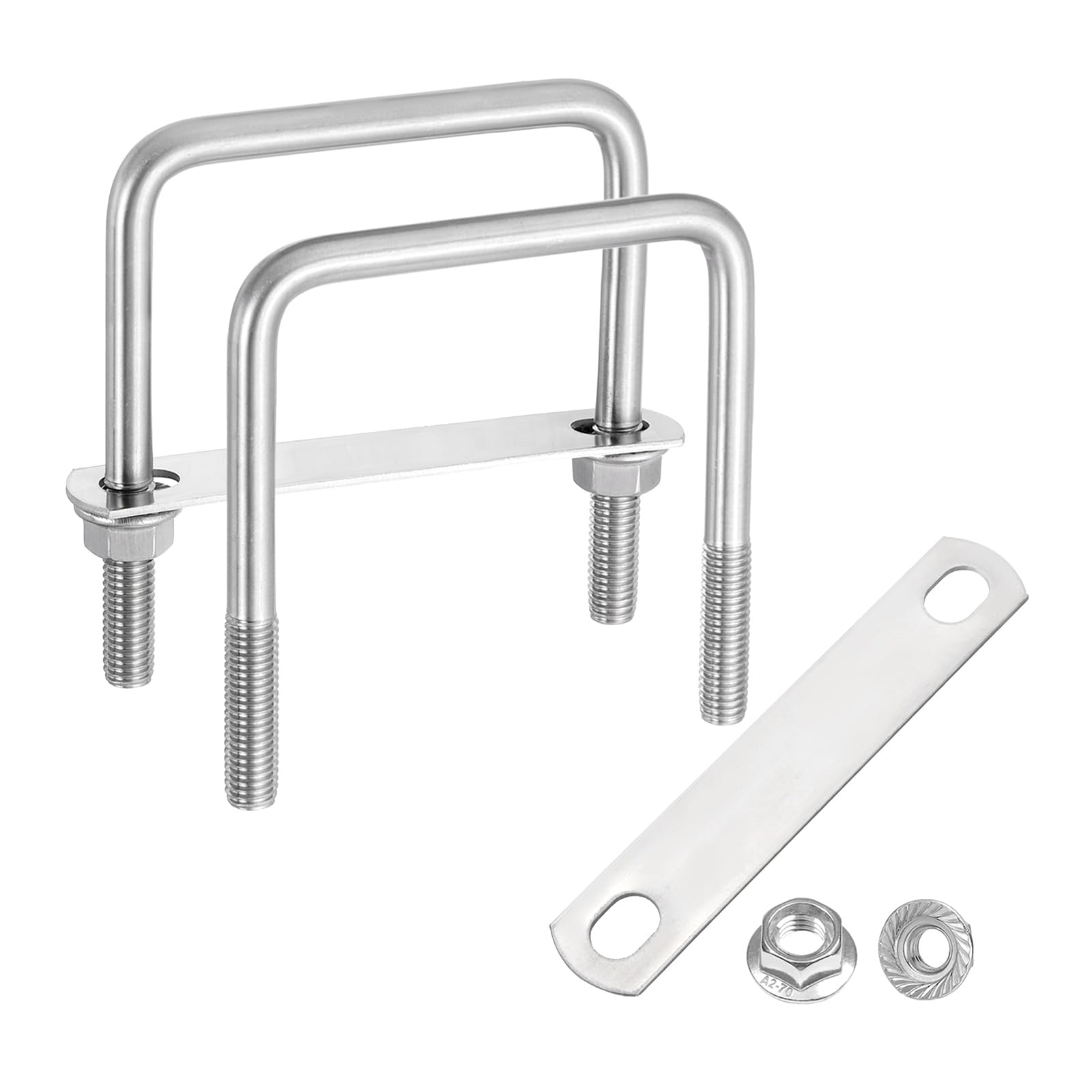 sourcing map 2 Set M10 3-9/16 Inch Inner Wide Square U Bolts, 4-3/4 Inch Length 304 Stainless Steel U-Bolts with Flange Hexagon Nuts, Frame Plates for Trailer, Automotive, (90mm W x 120mm L)