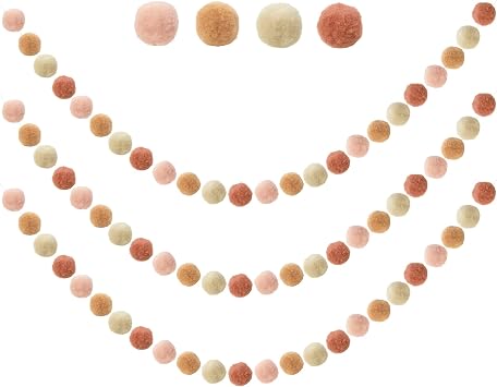 3 PCS Felt Ball Garland - 9.8 Feet 36 Balls 4 Pastel Colors Pom Pom Decorations - Nursery Decor Bunting Birthday Party Carnival Photo Prop