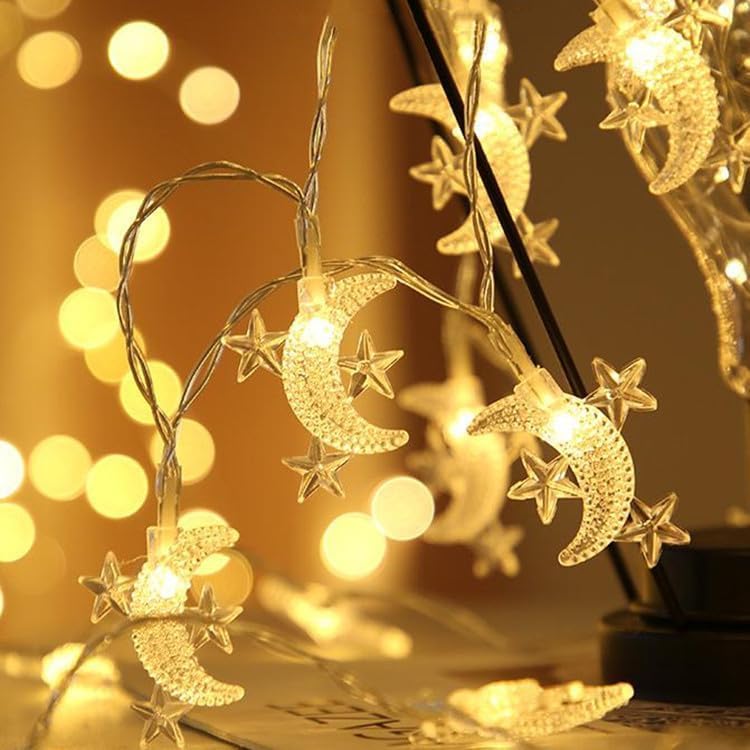 Image of 40 LED Star Moon String Lights Battery Operated 20FT Star Mini Star Fairy Lights for Patio Garden,Wedding, Party, Home Decoration (Star-Moon)