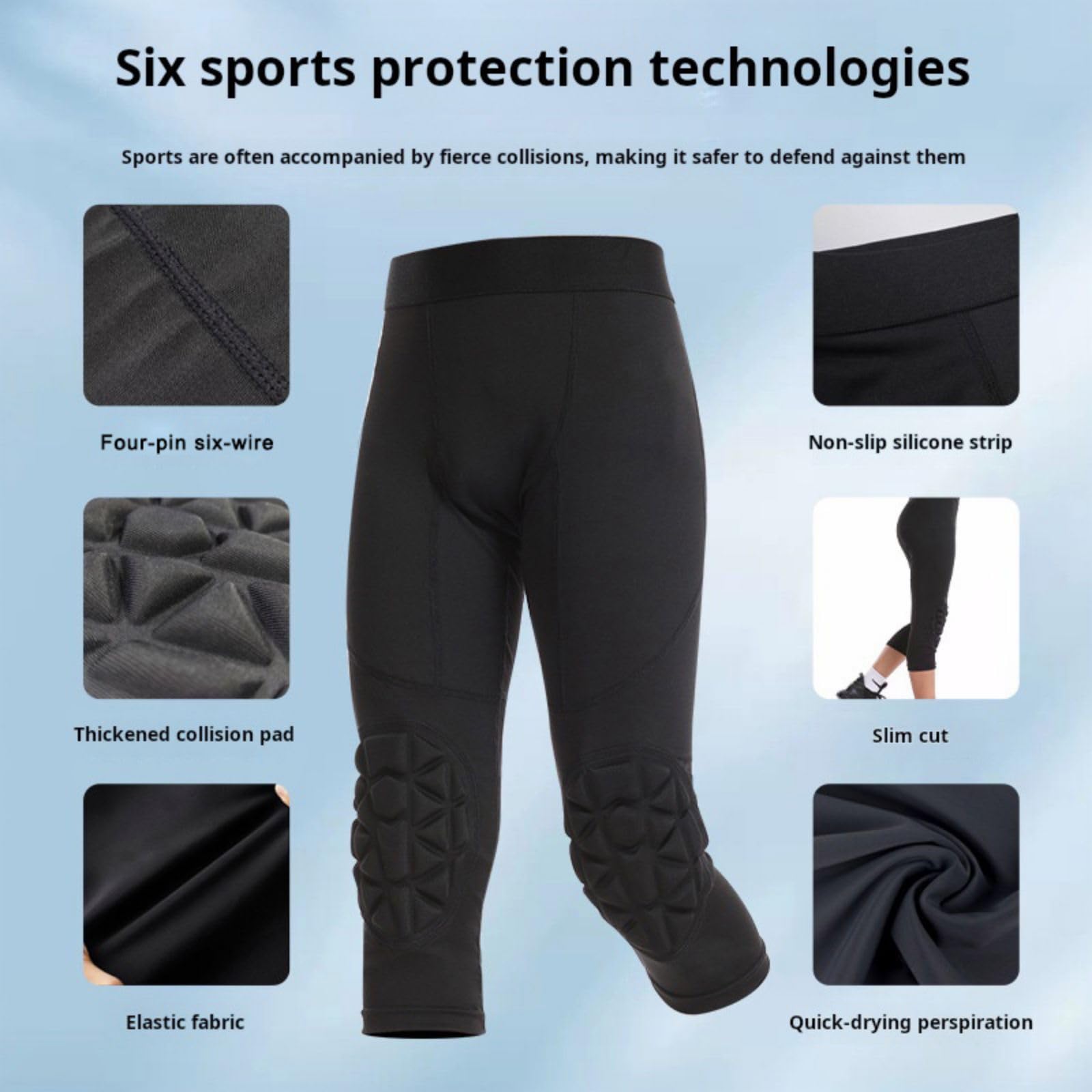 Hotfiary Pantalones de compresión para niños jóvenes con Rodilleras para Baloncesto, Leggings de fútbol Acolchados 3/4 para niños Mallas Deportivas atléticas, Pantalones Inferiores de Portero