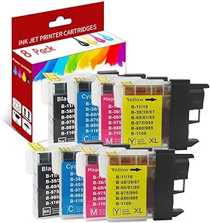 Wiprint 8x Compatible for Brother LC61 LC65 LC-61 LC61BK LC61C LC61M LC61Y Combo Pack Ink Cartridge for MFC-290C MFC-490CW 495CW J615W J630W 5490CN MFC-5890CN 6490CW DCP-145C J125 J140W 165C 185C 195C
