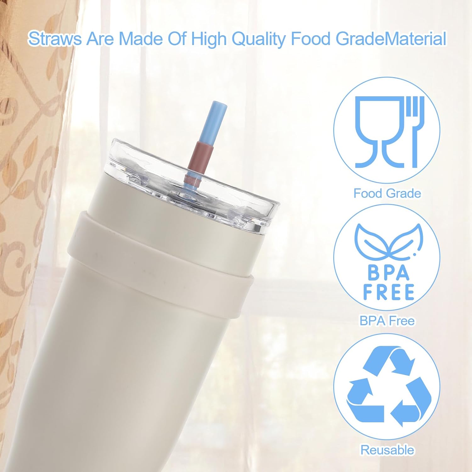 Replacement Straws Compatible with 40 oz Owala Travel Tumbler - Include 6 Pack Straws and 1 Pack Cleaning Brush (White-blue) - Image 7
