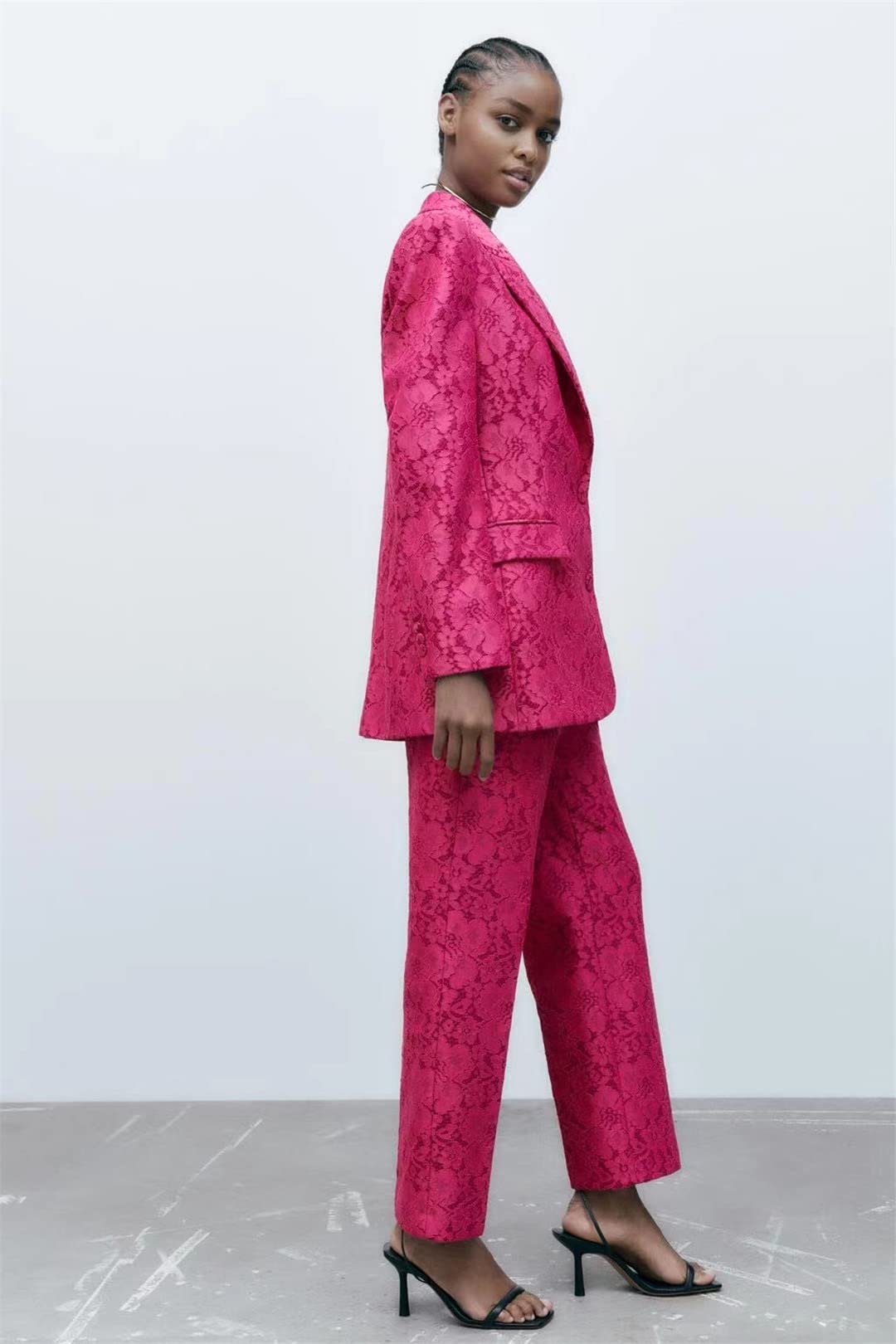 Dninmim Traje de tela de encaje para mujer, trajes de primavera y otoño, pantalones largos básicos
