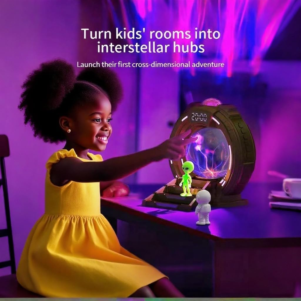 Northern Lights Projector Stargate Galaxy Night Light Plasma Globe Lamp with White Noise Sound Machine, Bluetooth Music, Time Alarm Clock, Kids Room Decor, Gift for Christmas Birthday Valentine's Day