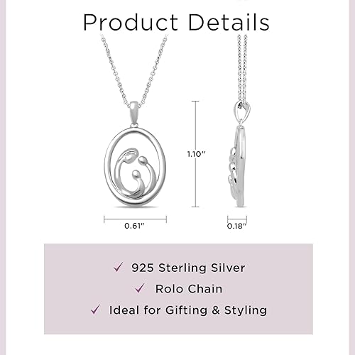 Miniatura 3 de Jewelili Collar con colgante de plata de ley para mamá y niños